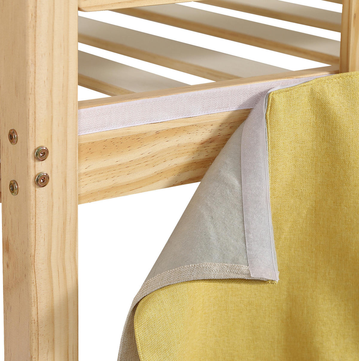 POSCHODOVÁ posteľ 90/200 cm prírodná z borovice a MDF so schodmi, šmykľavkou a závesom - prírodná farba, kompozitné drevo (90/200cm) - OKWISH