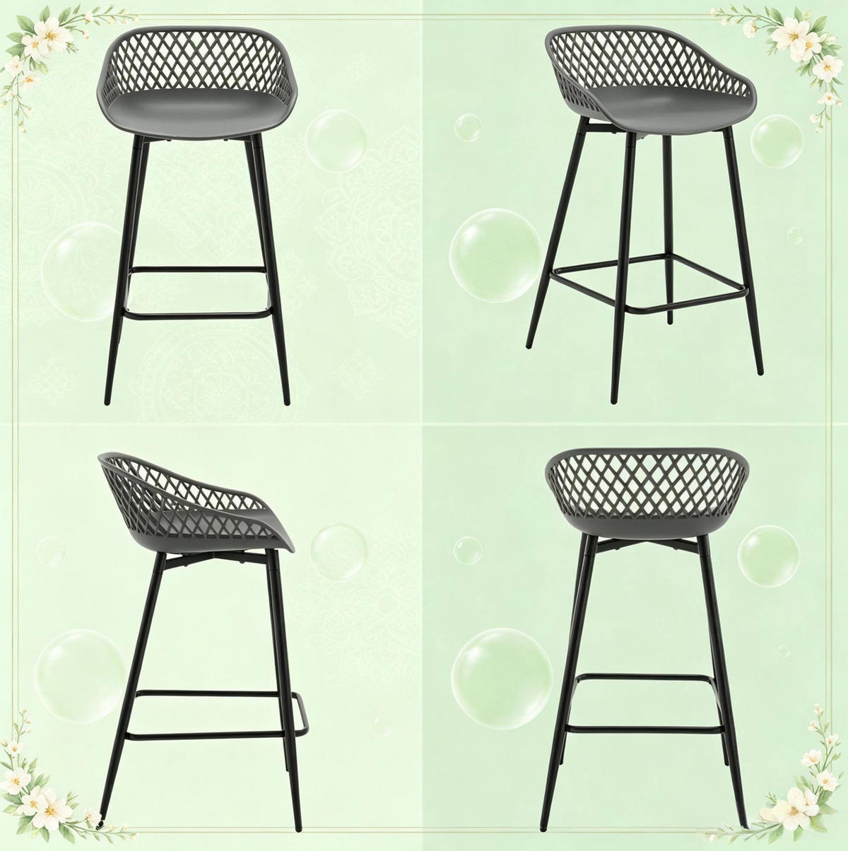 BARHOCKER mit Fußlehne und Rückenlehne 47/84/48,5 cm Grau - Grau, Metall (47/84.5/48.5cm) - MIVRAY