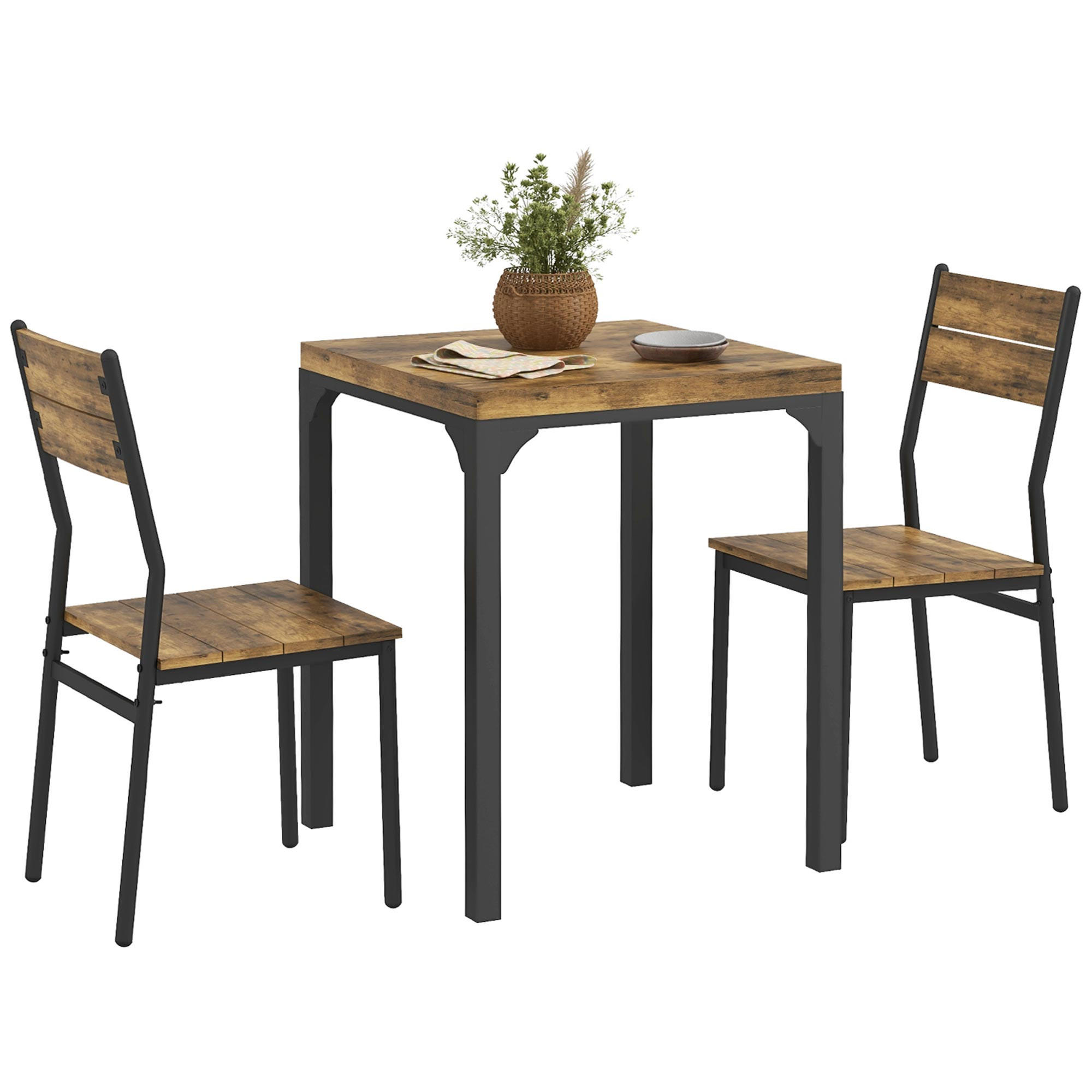 ESSGRUPPE 3-teillig Esstisch mit 2 Stühlen, Rustikal-Braun - Braun, Holzwerkstoff (60/76/60cm) - HOMCOM
