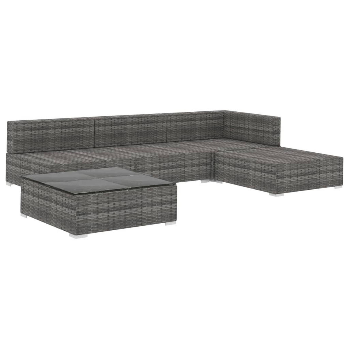 LOUNGEGARNITUR mit Auflagen, aus Poly Rattan, Grau, 5-teiliges Set - Grau, Kunststoff - vidaXL