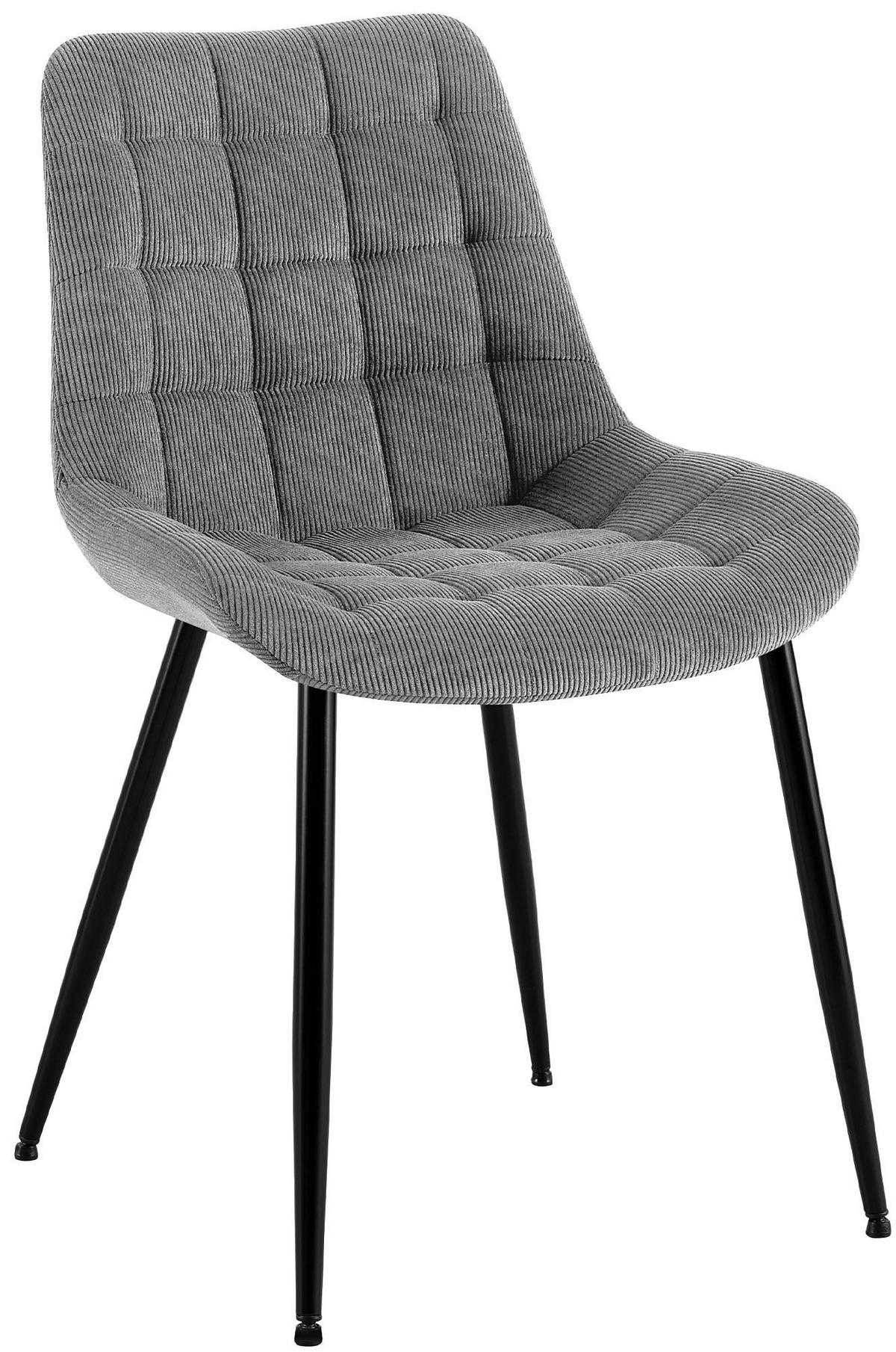 ESSZIMMERSTUHL Cord Grau - Schwarz/Grau, Textil/Metall (52/83/58cm) - CLP