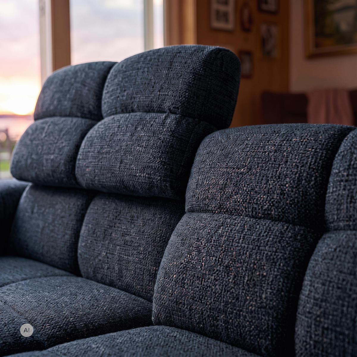 ECKSOFA TENDER Links mit Schlaffunktion und Verstellbare Kopfstützen, Chenille dunkelblau - Schwarz/Dunkelblau, Holz/Kunststoff (315/176cm) - Muffo