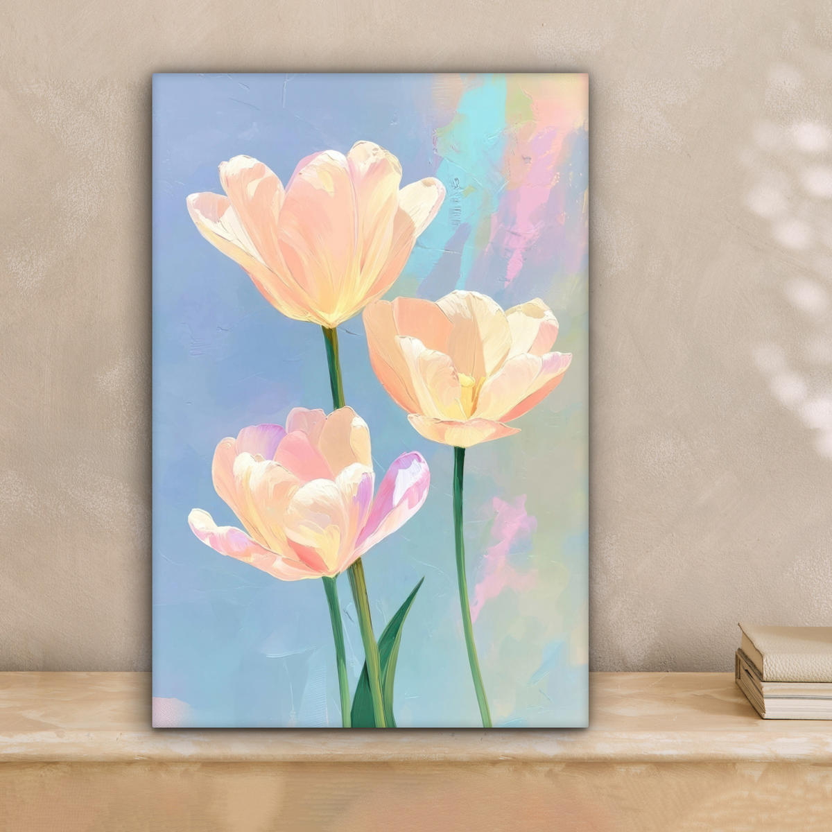 LEINWANDBILD Tulpen - Rosa Akzente - Blau Deko Wohnzimmer 20x30 cm - Pastellblau, Textil (20/30cm) - MuchoWow