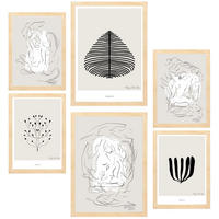 POSTER Set Mit 6 Schwarze & Beige Abstrakte Kunst A3 & A4 Rahmen Aus Hellem Holz - Beige, Papier (29/3cm) - Nacnic