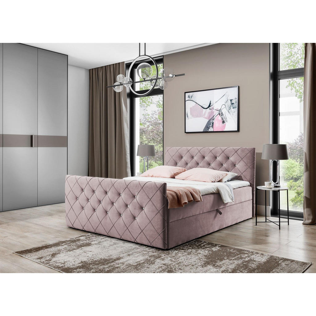 Thumbnail - Fun Möbel Boxbett, Rosa, Textil, 140x220 cm, Schlafzimmer, Betten, Boxspringbetten