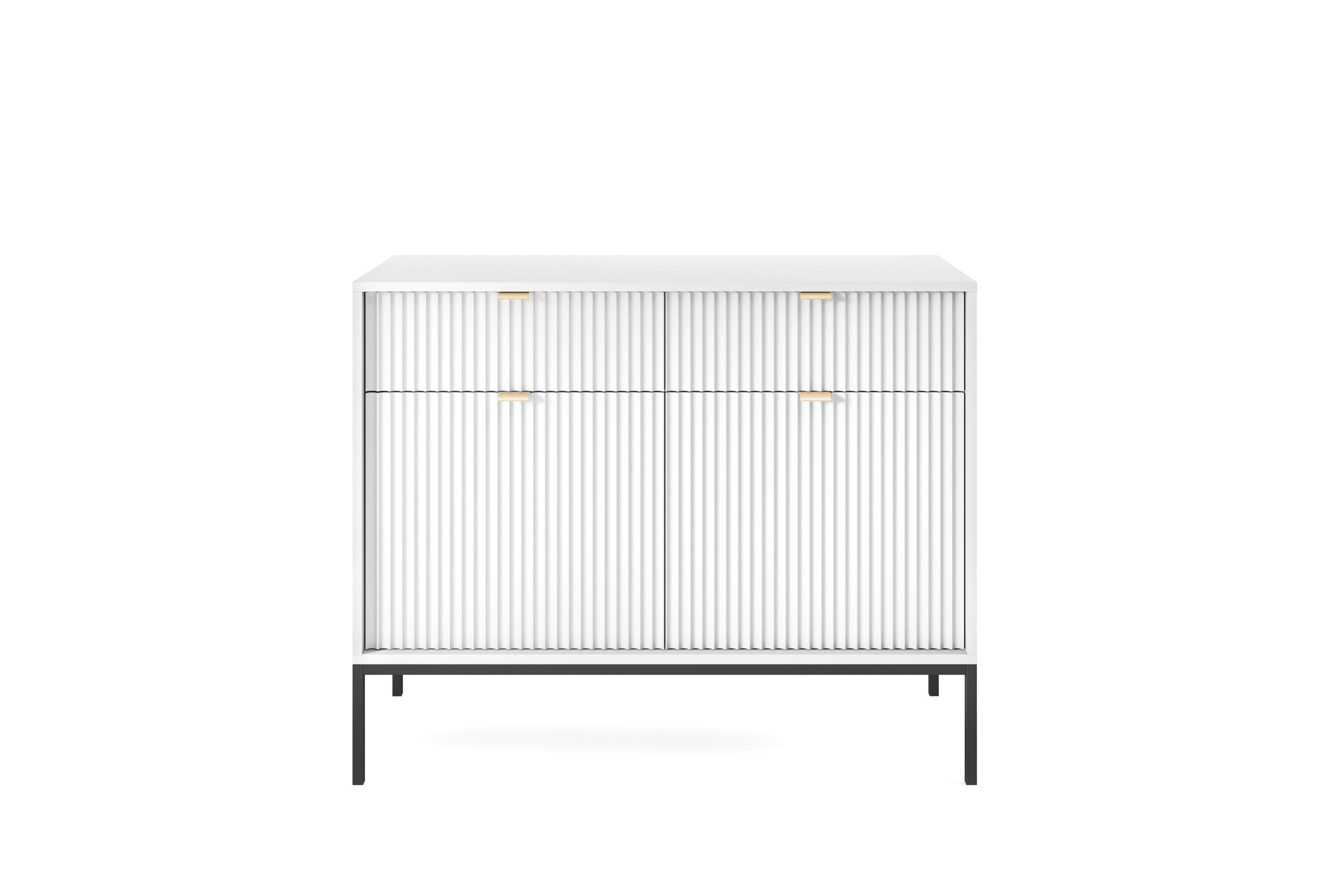 KOMMODE NOVA, Geriffelte Front, 2-Türen, 2-Schubladen 104x39x83 cm, Weiß - Schwarz/Weiß, Holzwerkstoff/Kunststoff (104/83/39cm) - DomoHome