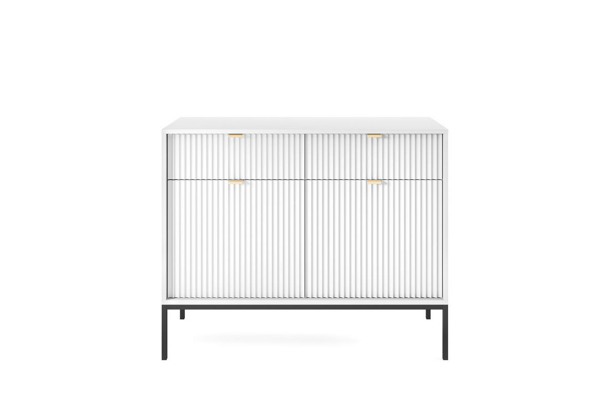 KOMMODE NOVA, Geriffelte Front, 2-Türen, 2-Schubladen 104x39x83 cm, Weiß - Schwarz/Weiß, Holzwerkstoff/Kunststoff (104/83/39cm) - DomoHome