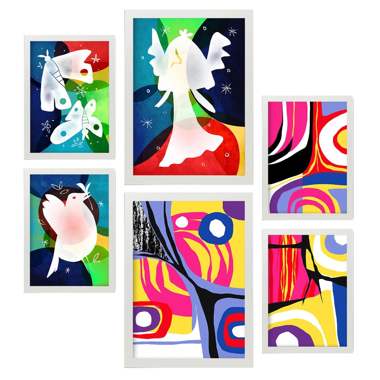 POSTER Set Mit 6 Flügel Des Friedens In Farbenfrohe Abstracts Ästhetische Dekorative Gemälde Für Ihr Wohnzimmer Zuhause A3 & A4 Weißer Rahmen - Weiß, Papier (29/3cm) - Nacnic
