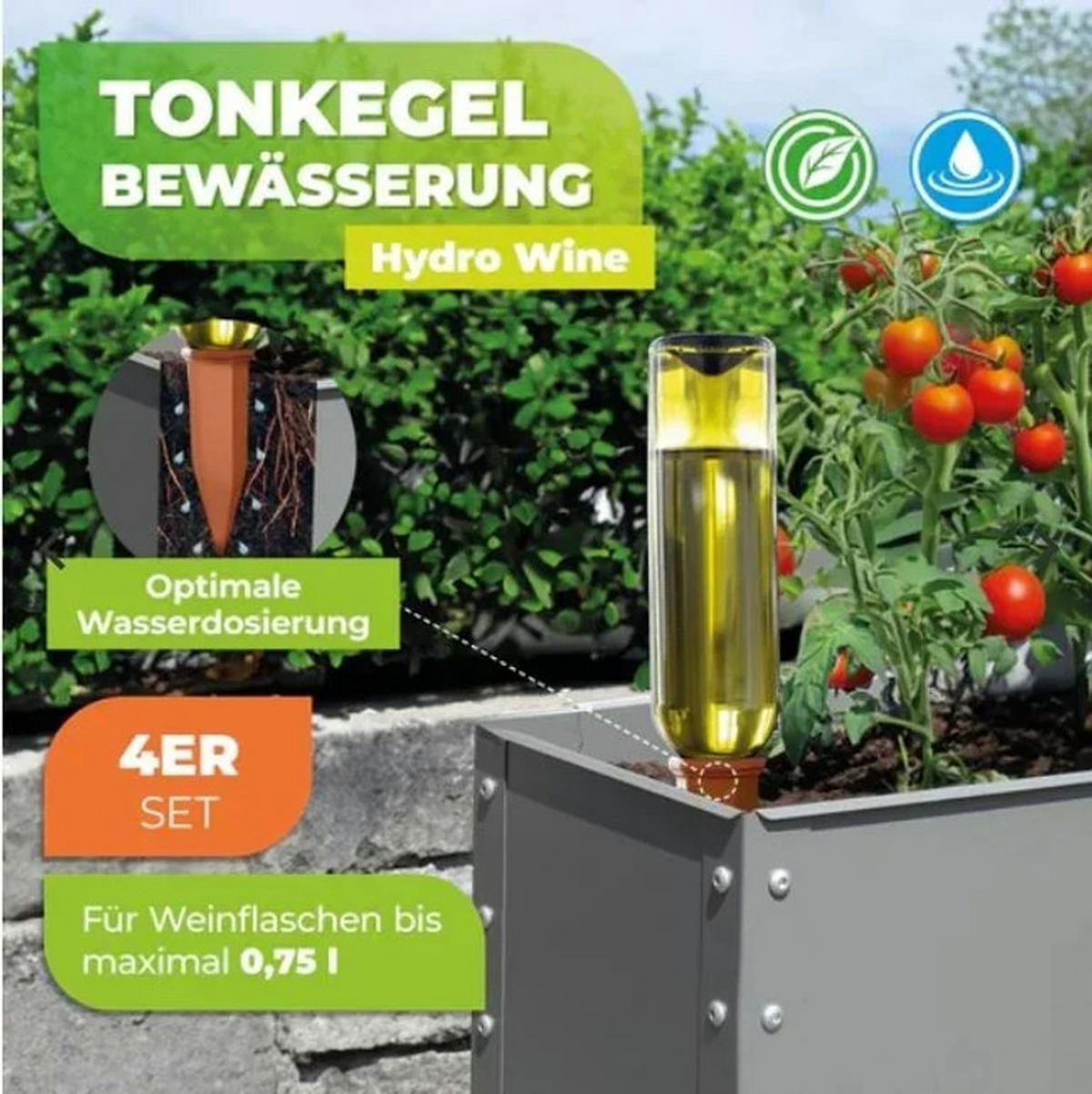 PFLANZENBEWÄSSERUNGSSET "Hydro Wine", Tonkegel, 4er Set - Terracotta, Keramik (12/12/20cm) - Westfalia