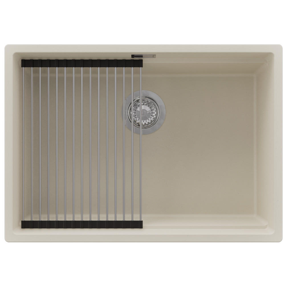 SPÜLBECKEN Praga Slim, 2-er set Beige 66/47 cm 1 Becken + Ablauf-Set + Aufrollbare Abtropffläche ab 70er Unterschrank - Chromfarben/Beige, Kunststoff (66/20/47cm) - Primagran