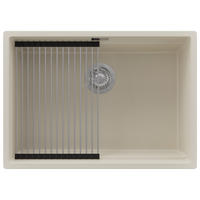 SPÜLBECKEN Praga Slim, 2-er set Beige 66/47 cm 1 Becken + Ablauf-Set + Aufrollbare Abtropffläche ab 70er Unterschrank - Chromfarben/Beige, Kunststoff (66/20/47cm) - Primagran