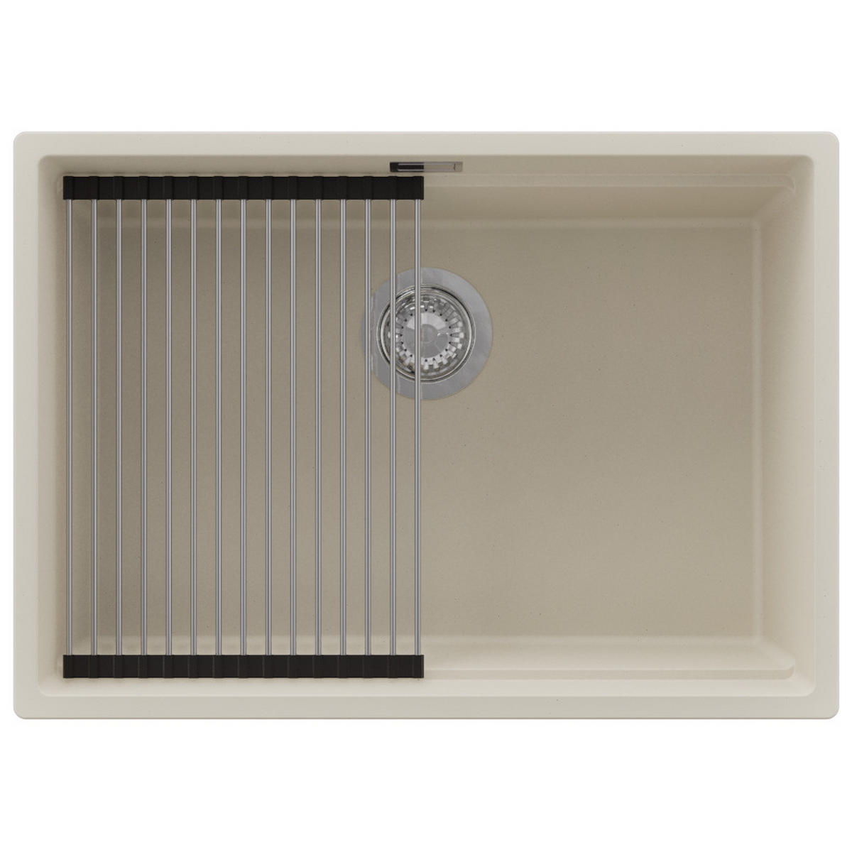 SPÜLBECKEN Praga Slim, 2-er set Beige 66/47 cm 1 Becken + Ablauf-Set + Aufrollbare Abtropffläche ab 70er Unterschrank - Chromfarben/Beige, Kunststoff (66/20/47cm) - Primagran