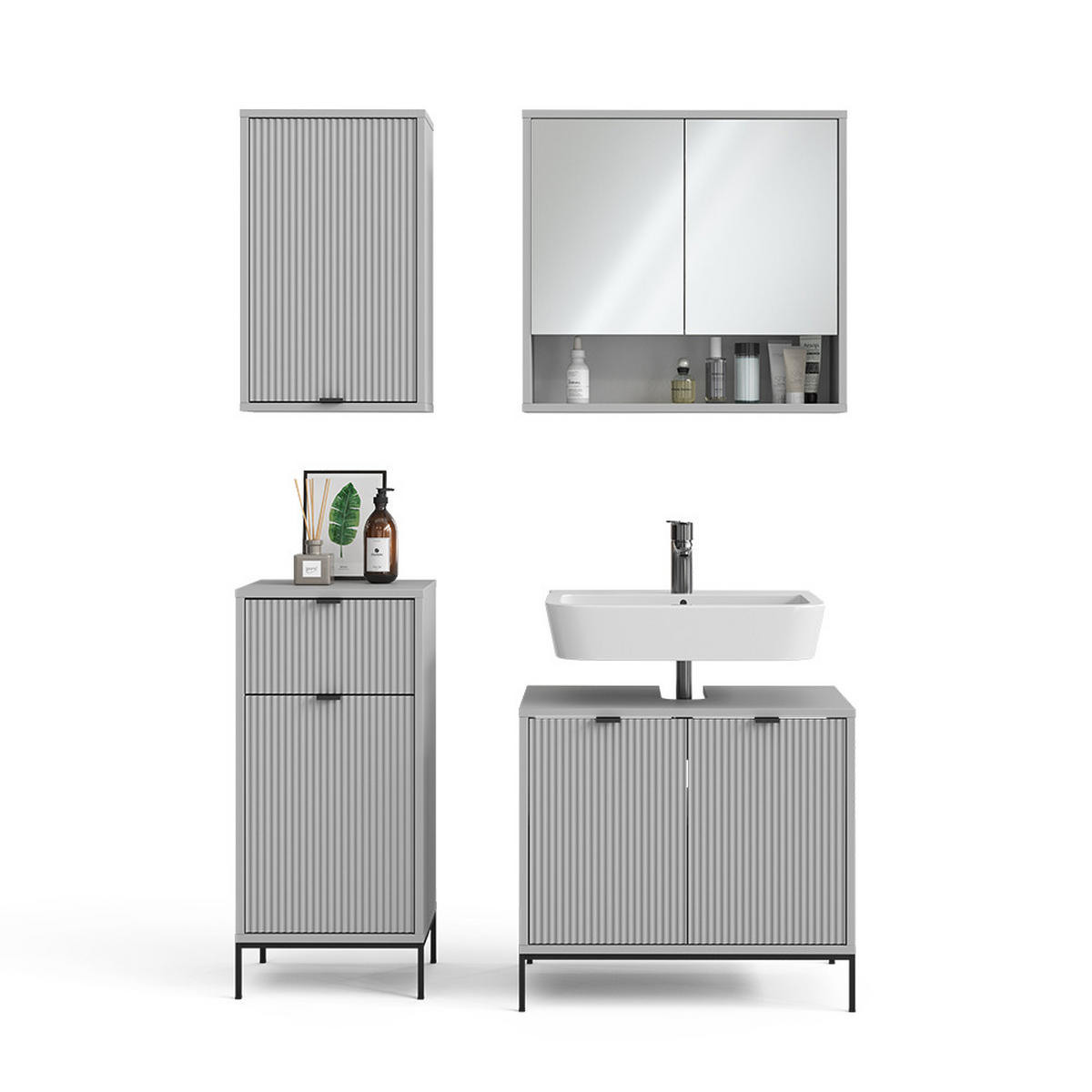 BADMÖBEL-SET Eliza Grau 4 Teile - Grau, Holzwerkstoff (70/63/45cm) - Vicco