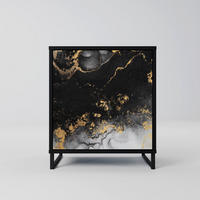 SIDEBOARD MARBLE OF TOMMORROW, Schwarz, 57,5x42x67,5 cm, Schwarze Metall-Rahmenfüße - Multicolor/Schwarz, Holzwerkstoff/Metall (57.5/67.5/42cm) - SpaceRebels