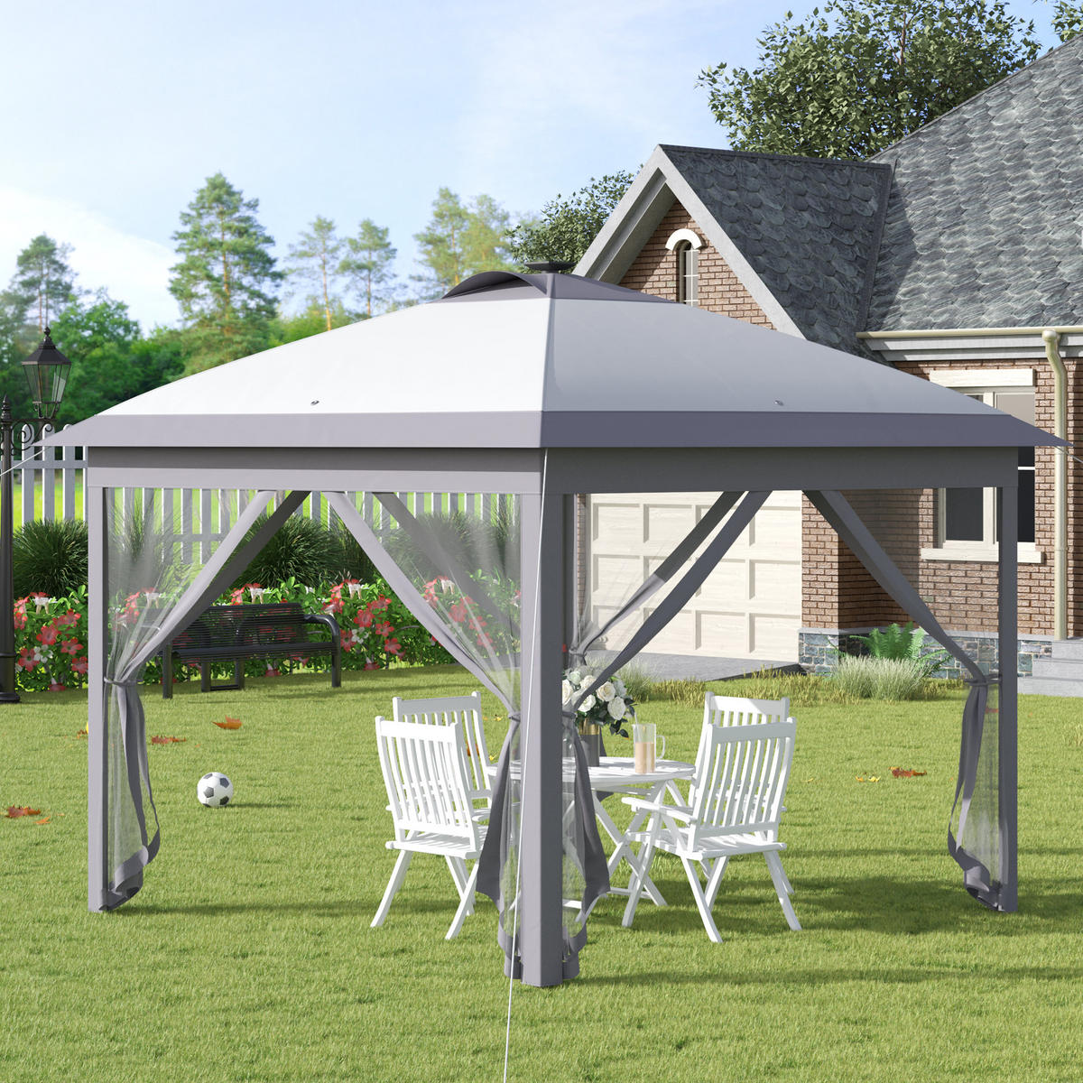 FALTPAVILLON, Weiß, Metall, Oxford - Grau, Metall (330/288/330cm) - Outsunny