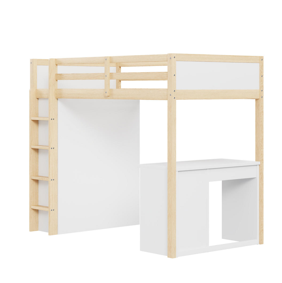 HOCHBETT 90/200 cm aus Kiefernholz – mit Schreibtisch, Stauraum und Leiter - Naturfarben, Holzwerkstoff (90/200cm) - BEAOK
