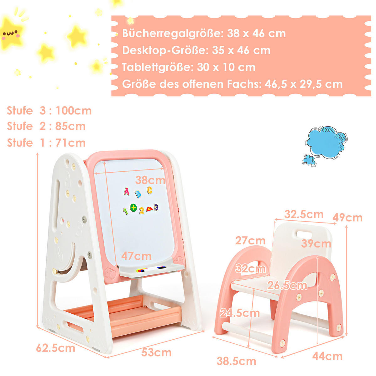 KINDERSTAFFELEI Orange - Orange, Kunststoff (53/100/62.5cm) - COSTWAY