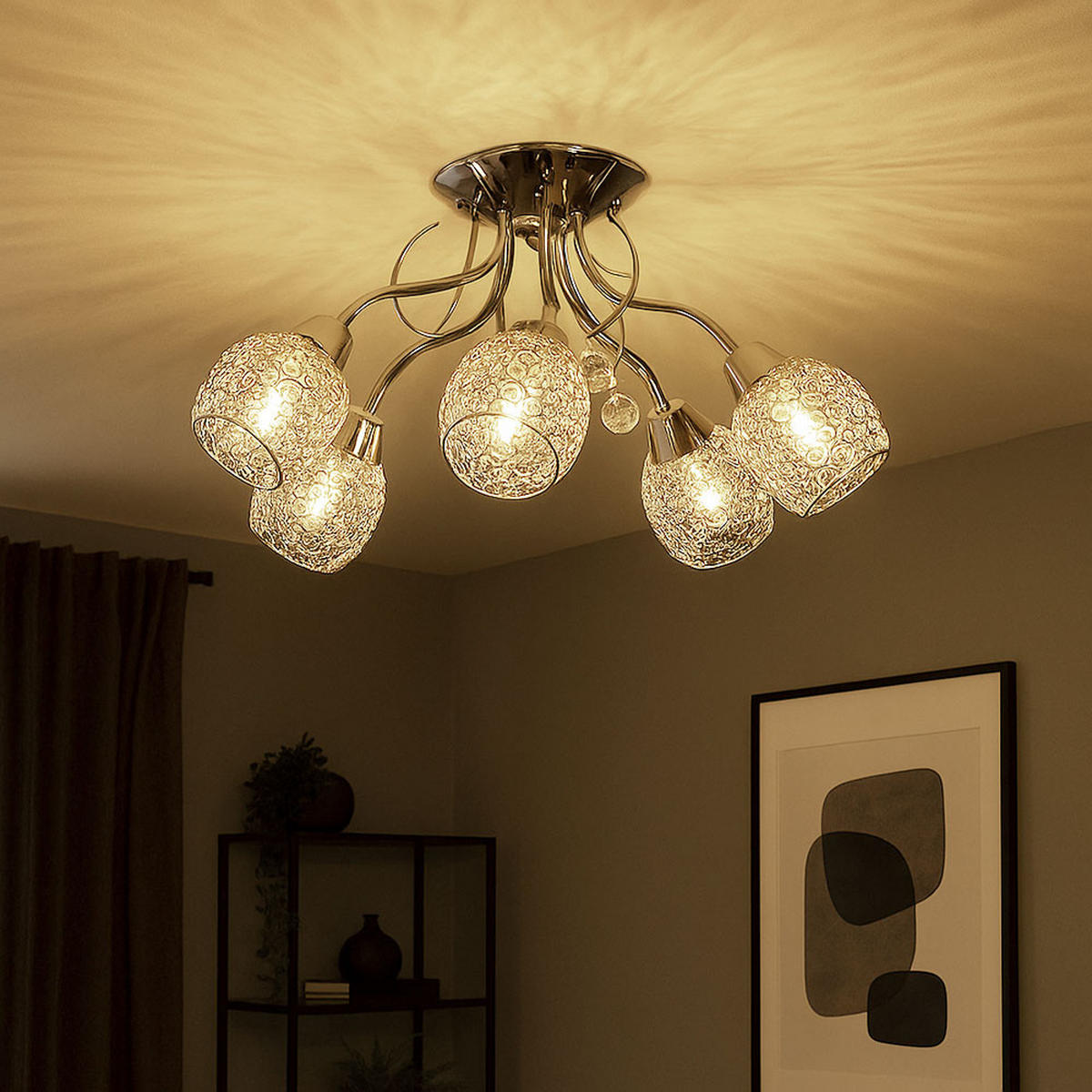 LED DECKENLEUCHTE Chromgeflecht Silber - Silberfarben, Glas (54/54/22cm) - Globo Lighting