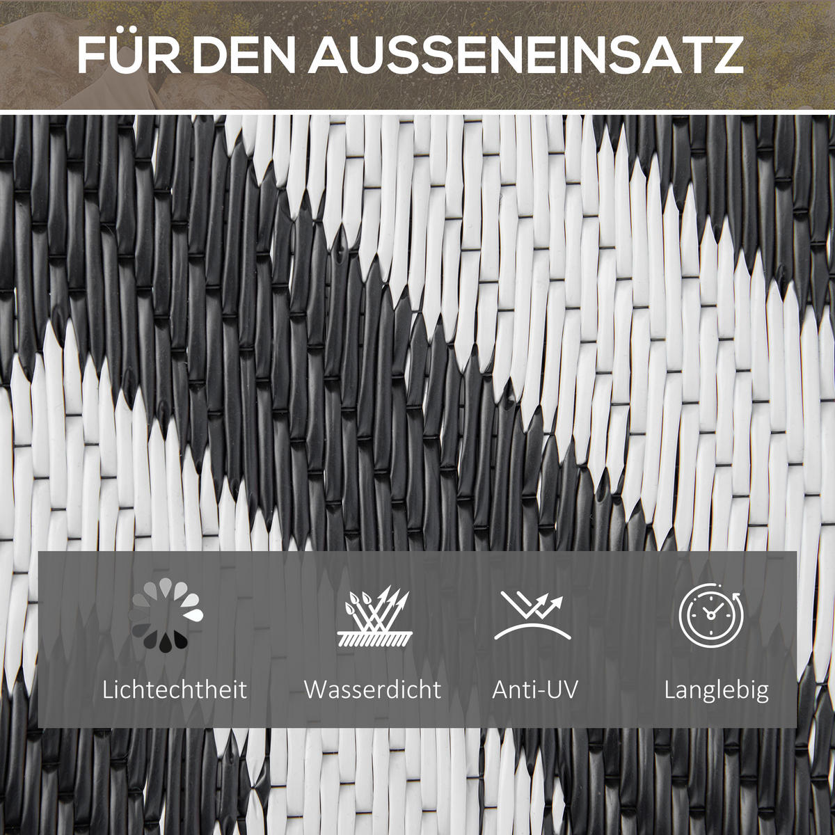 OUTDOORTEPPICH, PP-Kunststoff, Schwarz+Weiß - Schwarz/Weiß, Kunststoff (243/152cm) - Outsunny