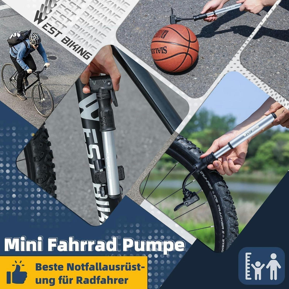 FAHRRADPUMPE Mini Aluminium mit Doppelventil und Halterung - Silberfarben, Metall (4.3/22.5/22.5cm)
