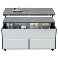 COUCHTISCH 100x98cm Höhenverstellbar Rollen Schubladen Esstisch Grau-Weiß - Grau, Holz (111.76/59.06/14.99cm) - FLIEKS