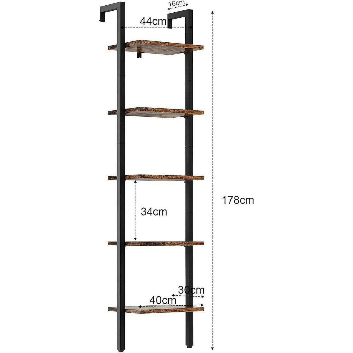 LEITERREGAL mit 5 Ebenen Rustic Brown - Braun, Holzwerkstoff (30/178/40cm)