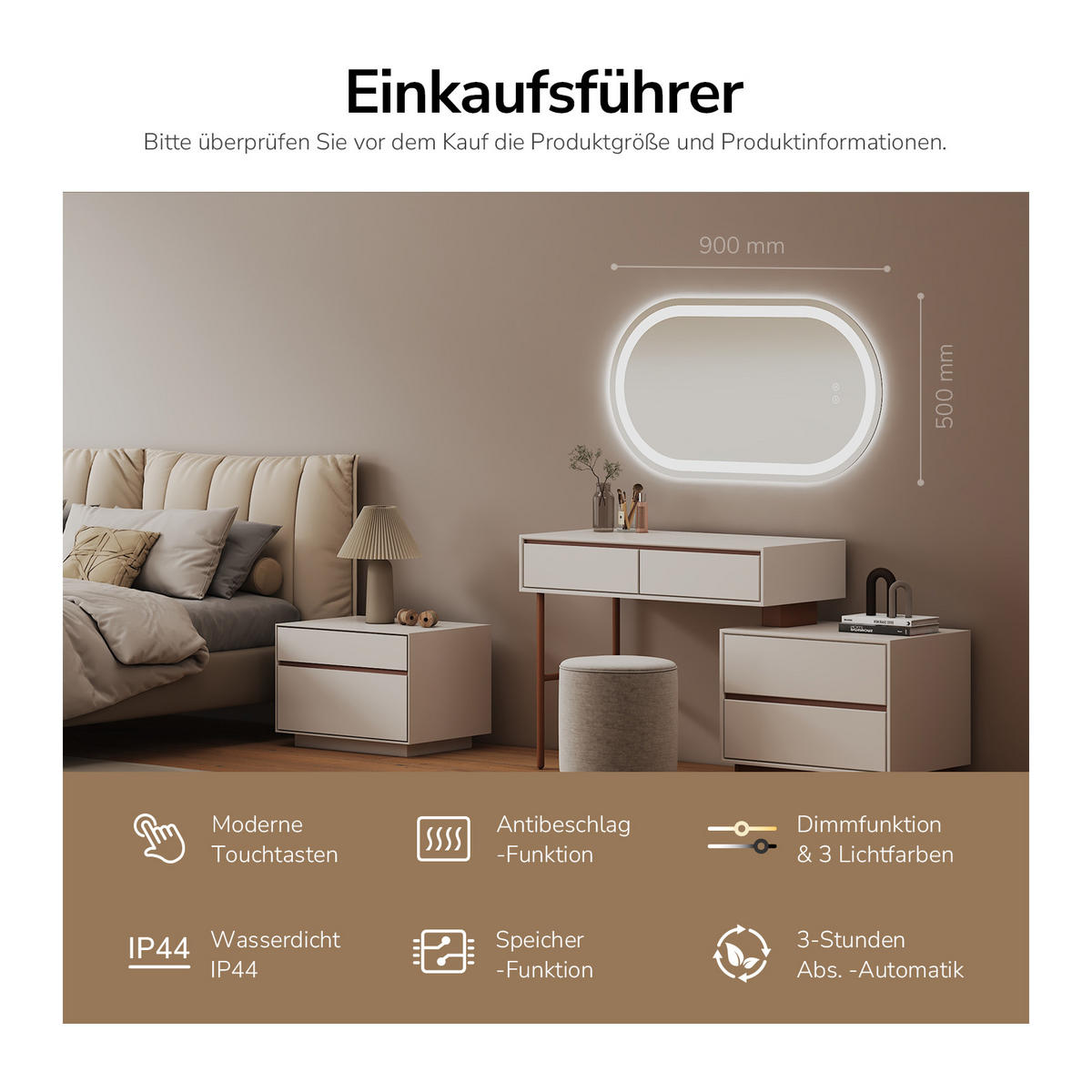 BADSPIEGEL mit Beleuchtung in Laufbahnform 90/50 cm - Transparent, Glas (90/50/3cm) - EMKE