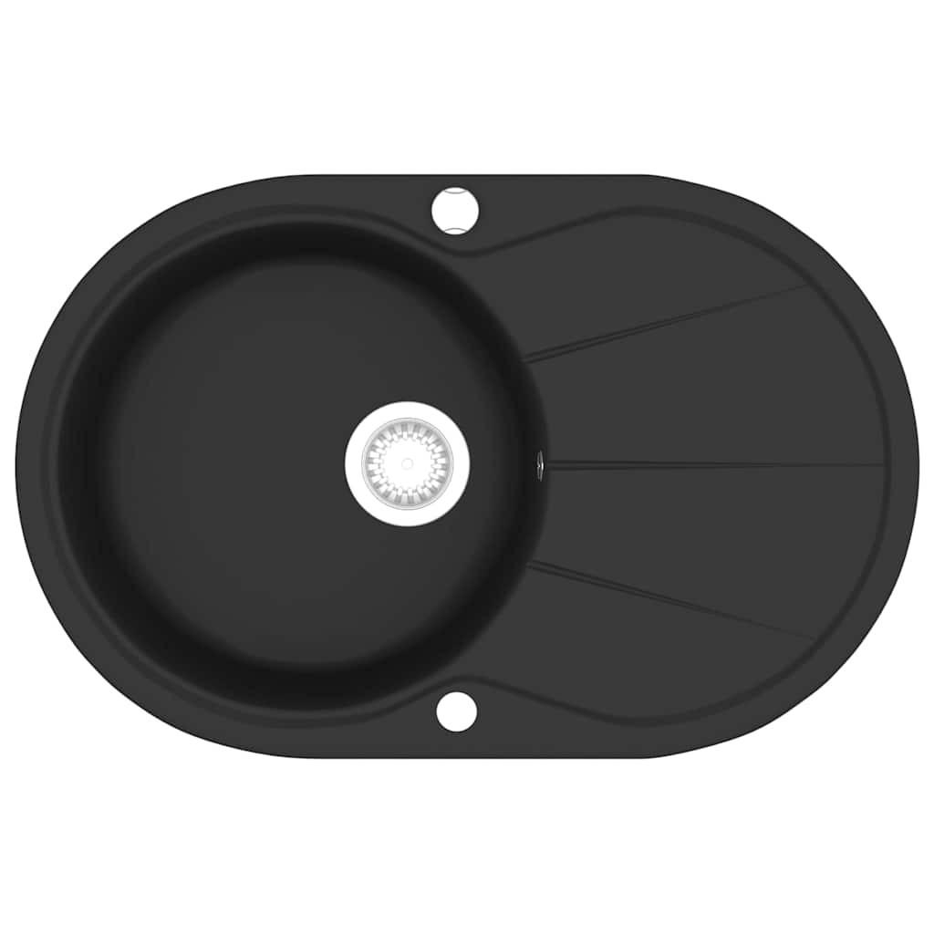 KÜCHENSPÜLE Granit Einzelwaschbecken Oval Schwarz - Schwarz, Stein (49/20.5/77cm) - vidaXL