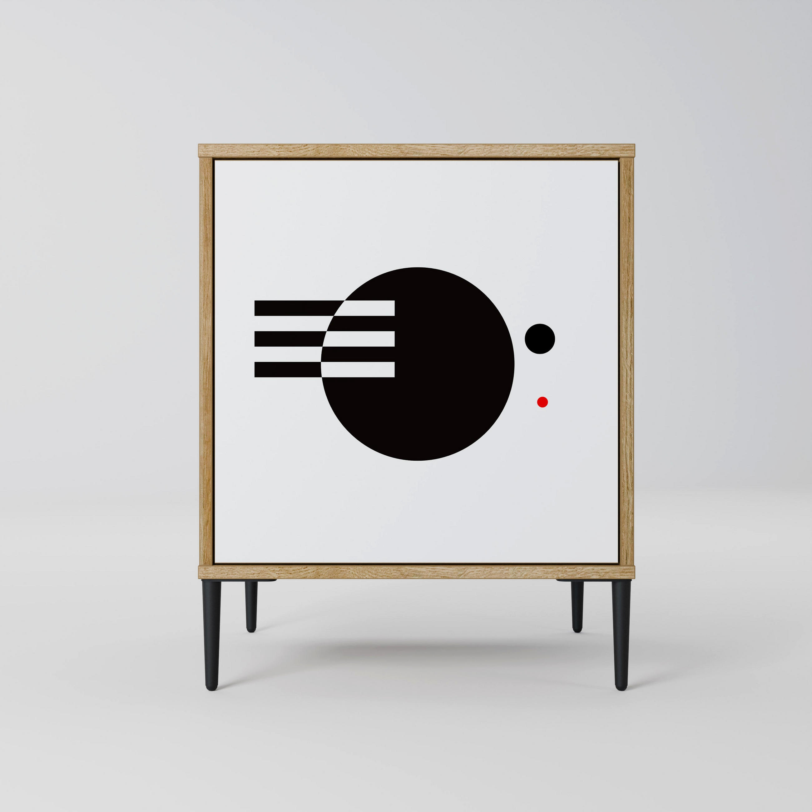 SIDEBOARD BLACK AND WHITE COMBINATION, Eichefarben, 57,5x42x72,5 cm, Schwarze Metallfüße - Eichefarben/Multicolor, Holzwerkstoff/Metall (57.5/72.5/42cm) - SpaceRebels