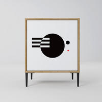 SIDEBOARD BLACK AND WHITE COMBINATION, Eichefarben, 57,5x42x72,5 cm, Schwarze Metallfüße - Eichefarben/Multicolor, Holzwerkstoff/Metall (57.5/72.5/42cm) - SpaceRebels