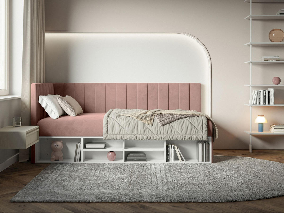 JUGENDBETT Ventrio Hellrosa Easy-Clean-Samtbezug 90x200 cm - Hellrosa, Holz/Textil (90/200cm) - Selsey