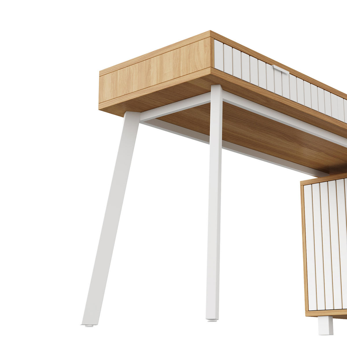 BÜROSCHREIBTISCH in natur & weiß, stahlgestell, rillen-design - Naturfarben, Holzwerkstoff (120/140/76.5cm) - Urban Meuble