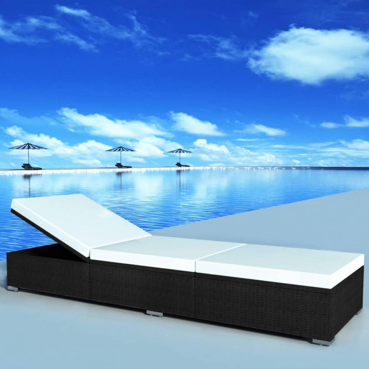 SONNENLIEGE mit Auflage Poly Rattan Schwarz - Schwarz, Holz (60/31/195cm) - furnicato