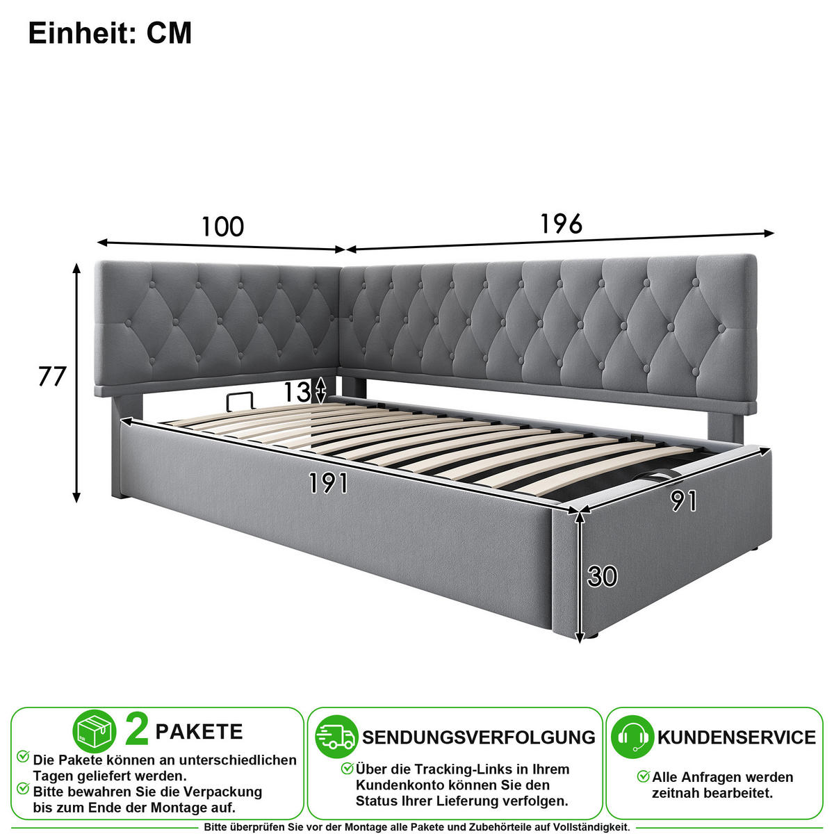 POLSTERBETT 90/190 cm in Grau Samt mit Bettkasten - Grau, Holzwerkstoff/Textil (90/190cm) - CHICFURN