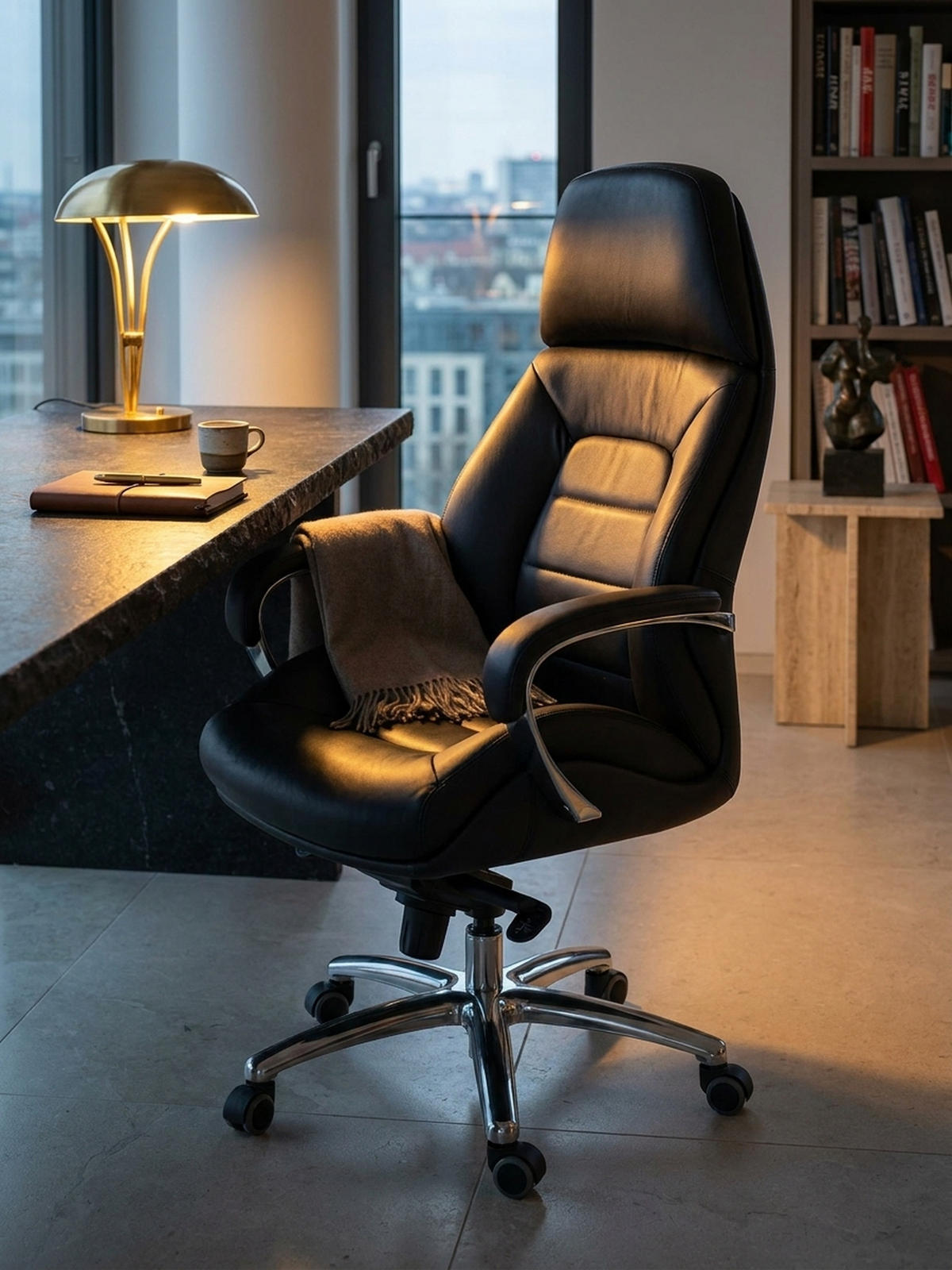 CHEFSESSEL Leder mit Multiblockwippmechanik bis 120 kg MIRON, Schwarz 67x67x137 cm - Silberfarben/Schwarz, Leder/Metall (67/137/67cm) - KADIMA DESIGN