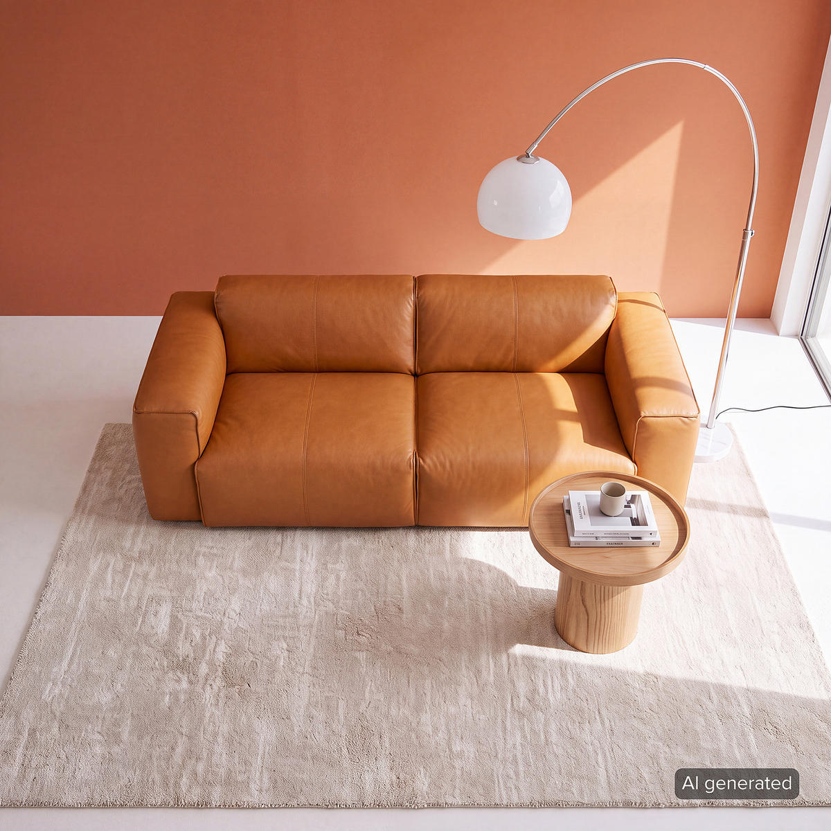2-SITZER SOFA - Cognac/Schwarz, Leder/Kunststoff (220/71/102cm) - home24