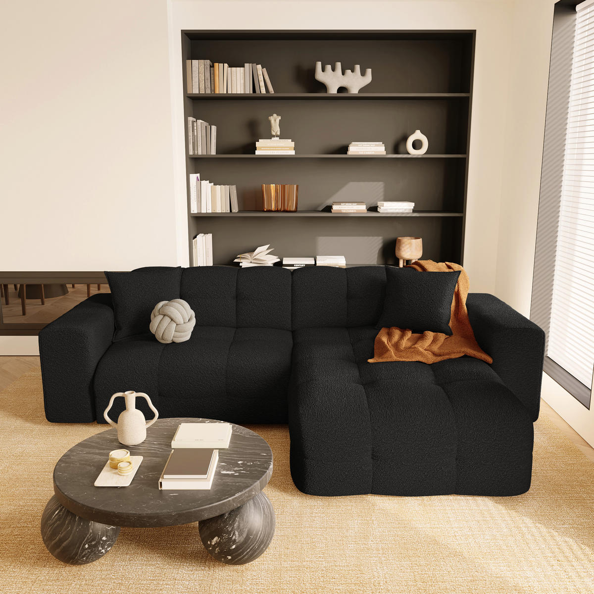 ECKSOFA RECHTS Bouclé-Stoff Dunkles Anthrazit 230cm - Anthrazit, Textil (230/155cm) - Sia Home