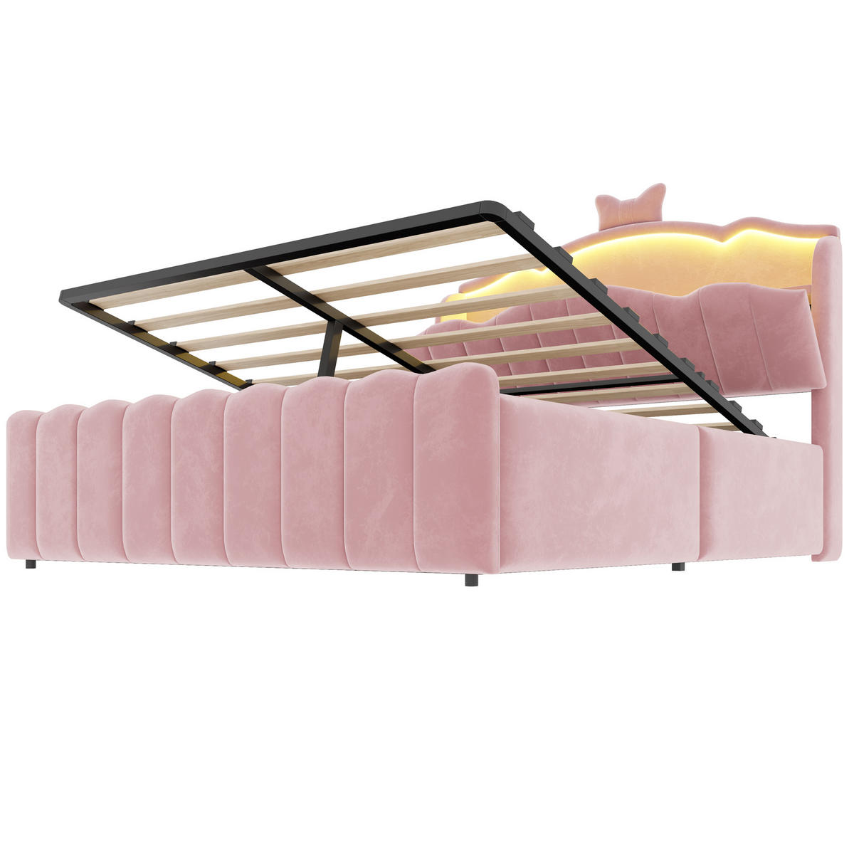 KINDERBETT 140/200 cm DE-32687 mit Hydraulik und LED Rosa - Pink, Metall (140/200cm) - ComfortXL