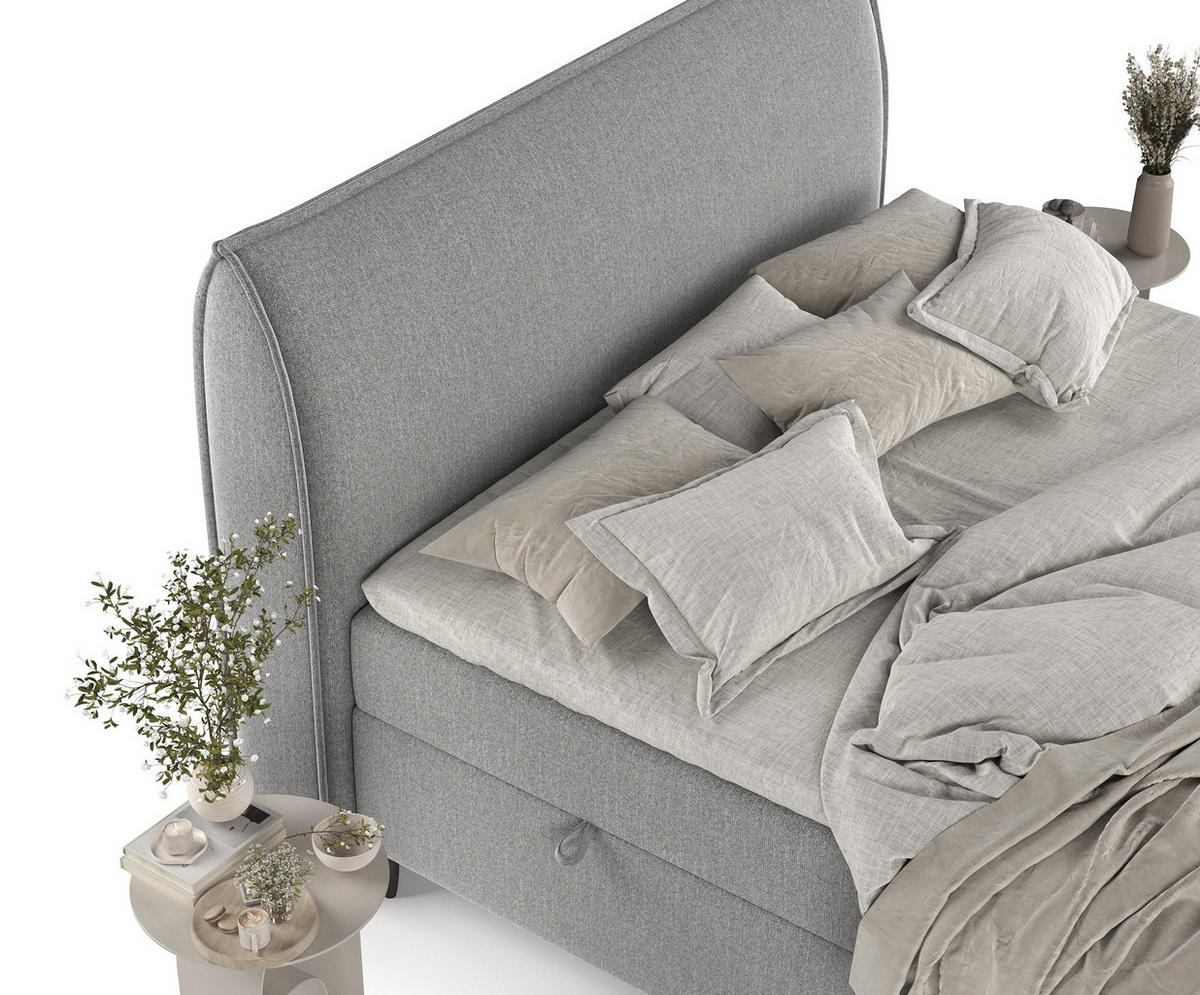 BOXBETT Corvus Grau 160/200 cm mit Taschenmatratze und Topper - Schwarz/Grau, Holz/Holzwerkstoff (160/200cm) - Maison de Reve