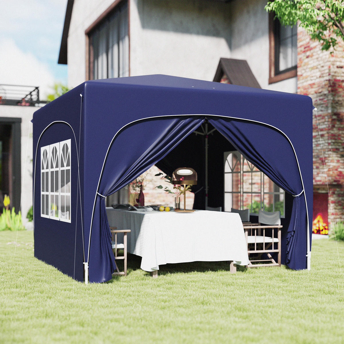FALTPAVILLON, 3x3m, UPF50+ Seitenwände, höhenverstellbar, Tragetasche, Dunkelblau - Multicolor, Metall (300/273/300cm) - FORIOUS