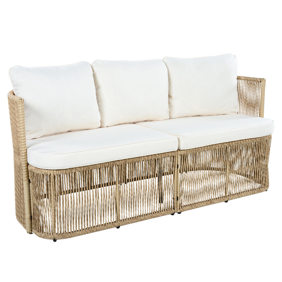 GARTENLOUNGE-SET Gartenmöbel Set mit 3-Sitzer Sofa, 2 Sesseln & Glastisch für Terrasse - Beige/Schwarz, Glas/Textil - STILVORA