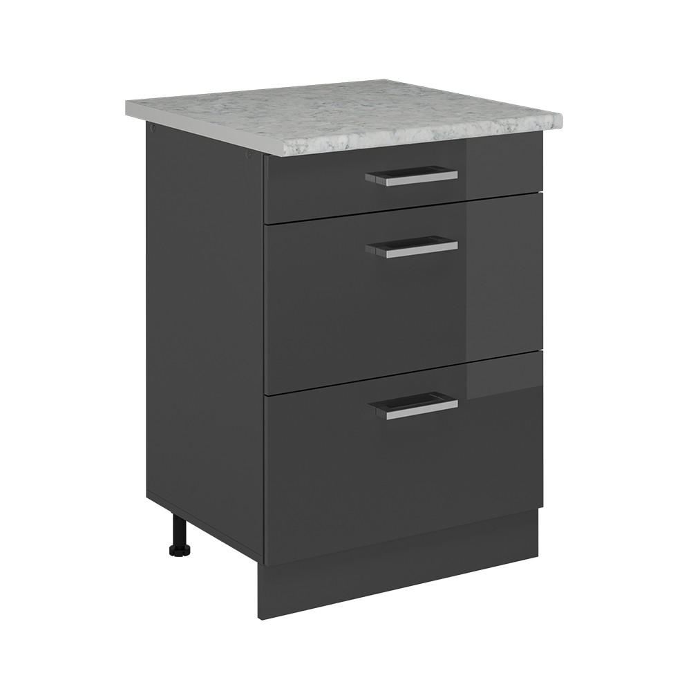 KÜCHENUNTERSCHRANK R-Line Anthrazit Hochglanz 60 cm AP Marmor - Schwarz Hochglanz/Anthrazit, Holzwerkstoff (60/81.6/60cm) - Vicco