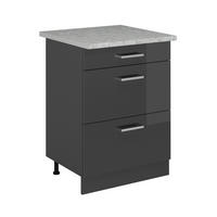KÜCHENUNTERSCHRANK R-Line Anthrazit Hochglanz 60 cm AP Marmor - Schwarz Hochglanz/Anthrazit, Holzwerkstoff (60/81.6/60cm) - Vicco