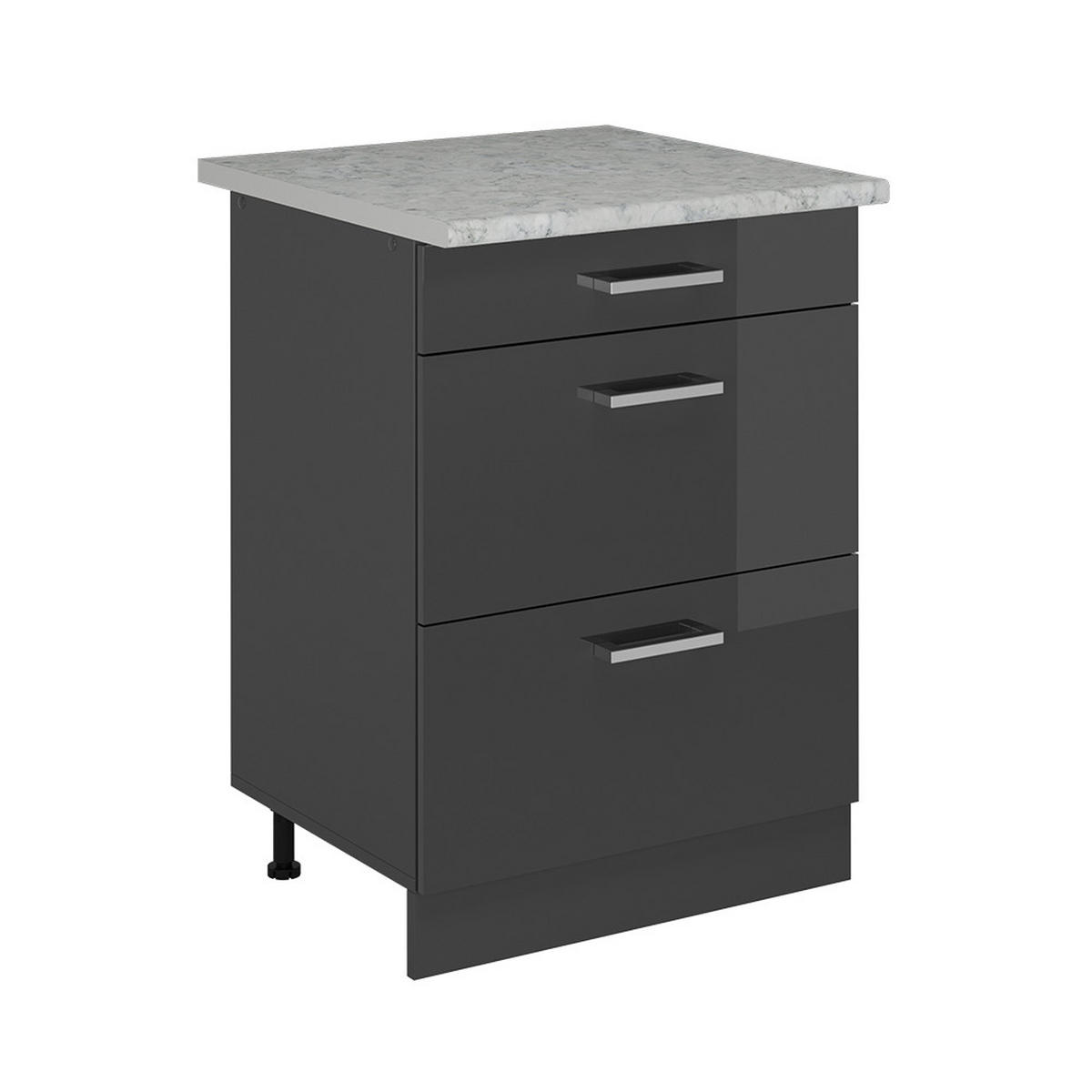 KÜCHENUNTERSCHRANK R-Line Anthrazit Hochglanz 60 cm AP Marmor - Schwarz Hochglanz/Anthrazit, Holzwerkstoff (60/81.6/60cm) - Vicco