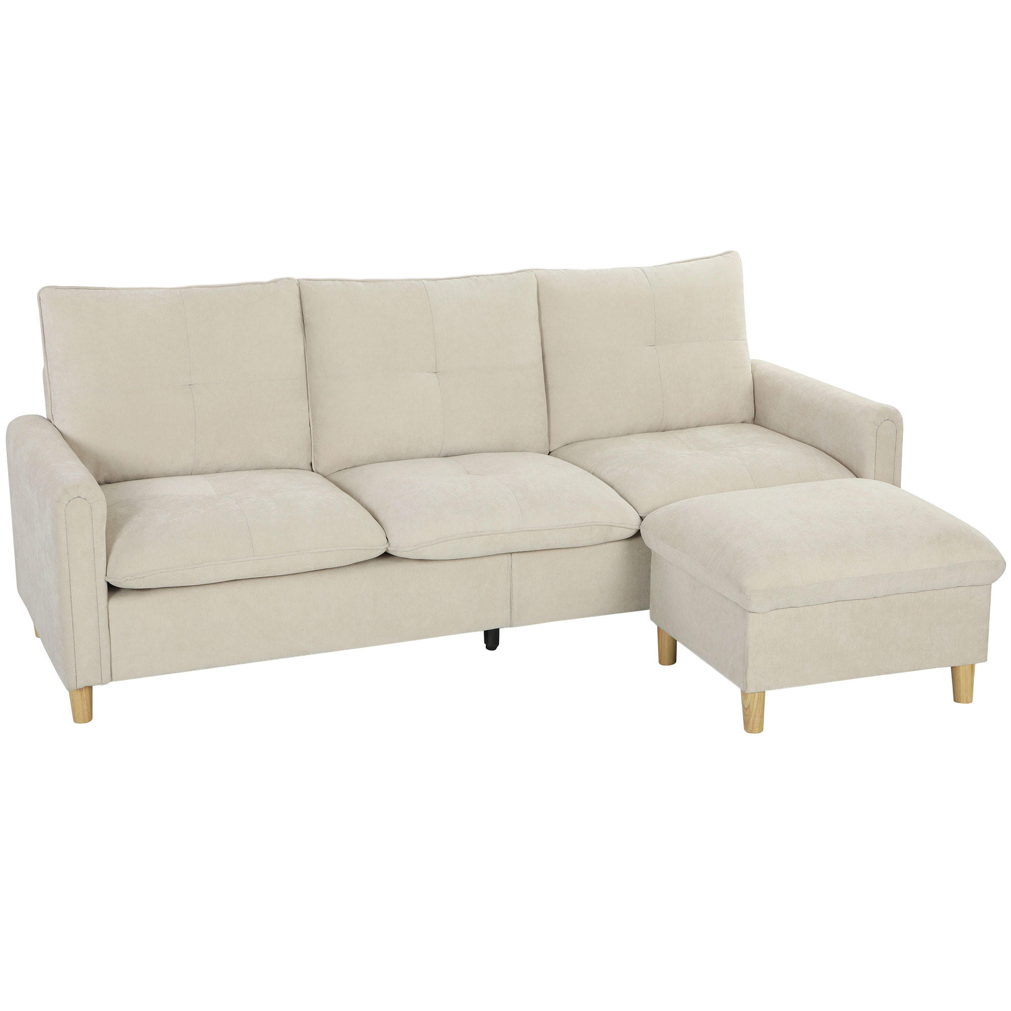 SOFA, 3-Sitzer, modular, Stauraumhocker, Leinenoptik, cremefarben, 210cm - Multicolor, Holzwerkstoff (210/80/77cm) - FORIOUS