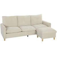 SOFA, 3-Sitzer, modular, Stauraumhocker, Leinenoptik, cremefarben, 210cm - Multicolor, Holzwerkstoff (210/80/77cm) - FORIOUS
