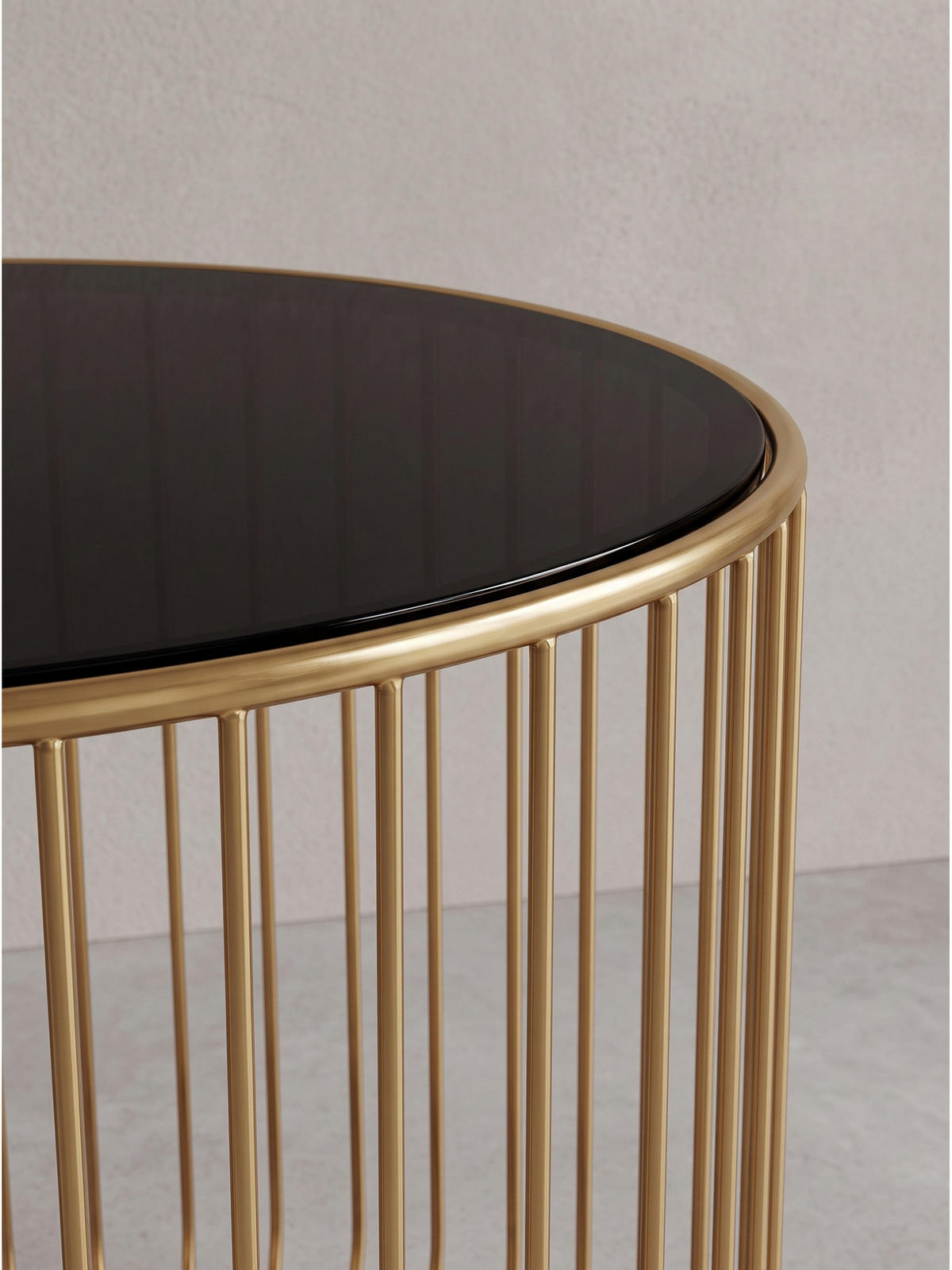 BEISTELLTISCH DENIA, Einscheiben-Sicherheitsglas, Schwarz-Gold, Ø 40 x 47 cm - Goldfarben, Glas/Metall (40/40/47cm) - KADIMA DESIGN