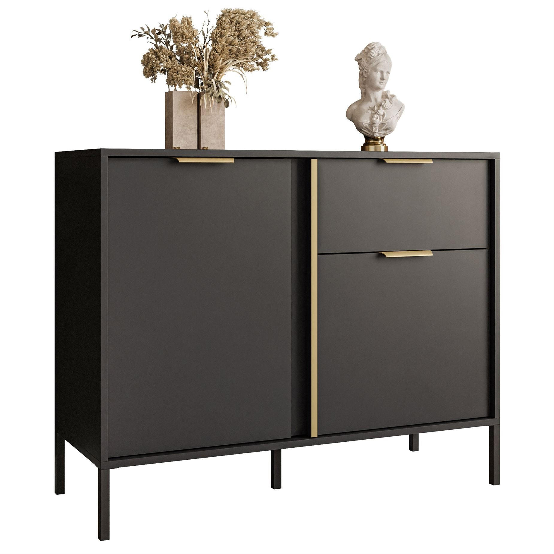 KOMMODE LARETTO 103 cm 2D1S anthrazit - Schwarz, Holzwerkstoff (103/81.4/40cm) - Lookway