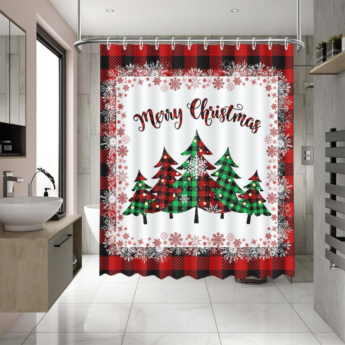 DUSCHVORHANG Weihnachten Rot 90 x 180 cm Badezimmer - Multicolor, Textil (90/180cm) - MCBOSON
