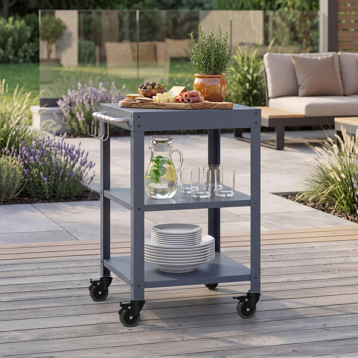 GARTEN-SERVIERWAGEN Bolognano - Dunkelgrau, Metall (50/80.5/50cm) - casa.pro